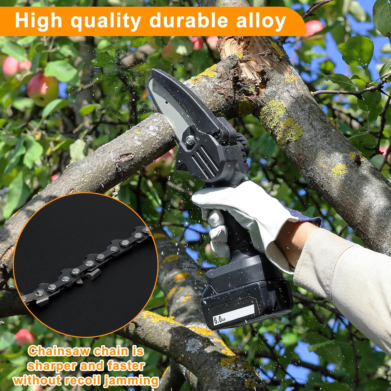 6-Pack Mini Chainsaw Chain 6-Inch: 1/4 LP Pitch, 0.043 Gauge, 37 Drive Links - Durable Replacement Chains for Cordless Electric Portable Chainsaws - Manganese Steel for Tree & Wood Cutting